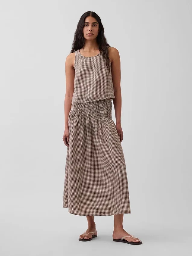 Pamuklu Gazlı Smocked Bel Maxi Etek