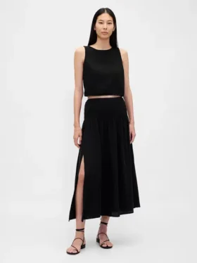 Pamuklu Gazlı Smocked Bel Maxi Etek