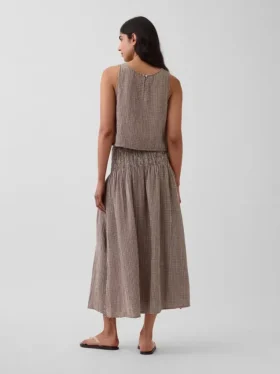 Pamuklu Gazlı Smocked Bel Maxi Etek