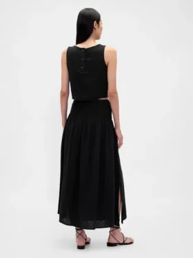 Pamuklu Gazlı Smocked Bel Maxi Etek