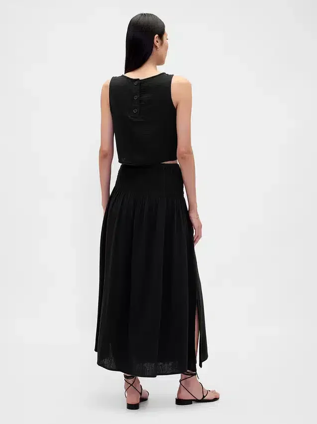 Pamuklu Gazlı Smocked Bel Maxi Etek