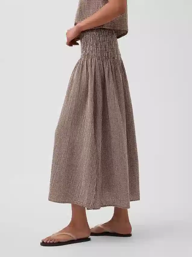Pamuklu Gazlı Smocked Bel Maxi Etek