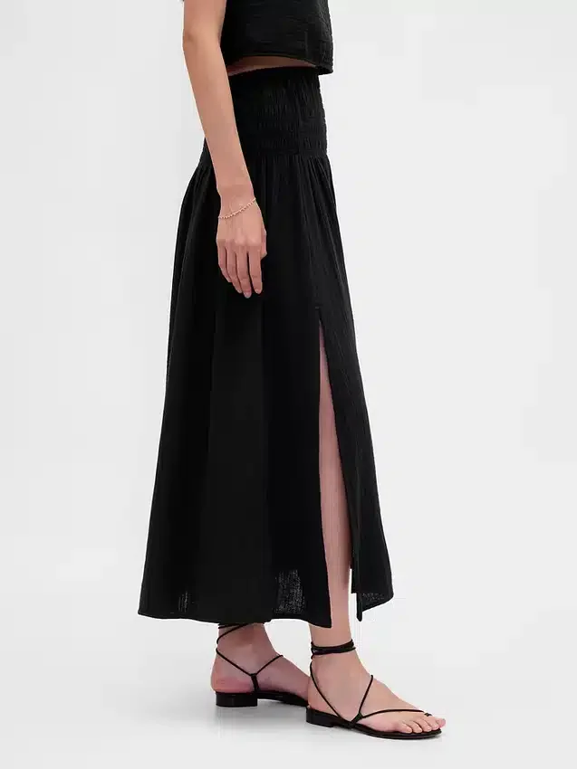 Pamuklu Gazlı Smocked Bel Maxi Etek