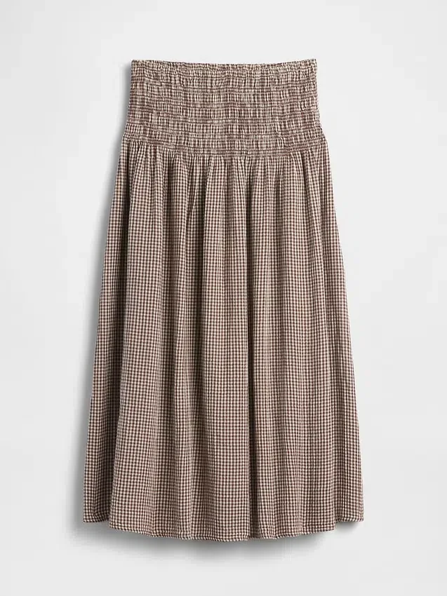Pamuklu Gazlı Smocked Bel Maxi Etek