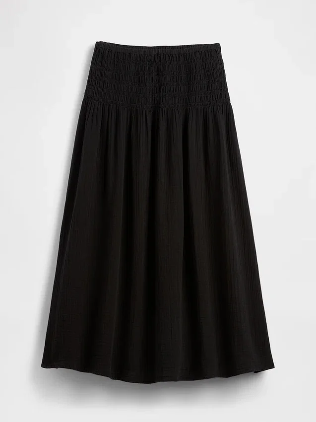 Pamuklu Gazlı Smocked Bel Maxi Etek
