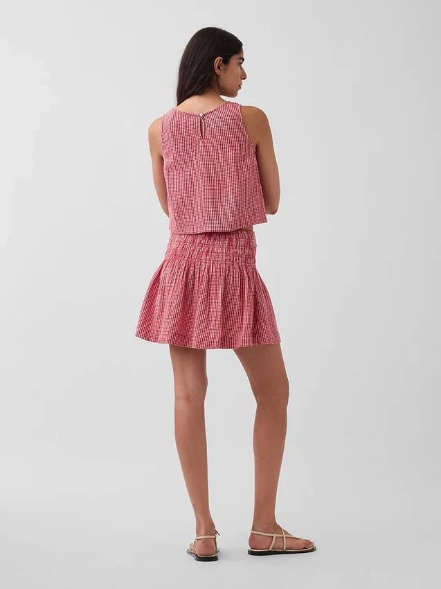 Pamuklu Gazlı Smocked Bel Mini Etek-Şort