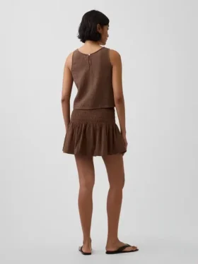 Pamuklu Gazlı Smocked Bel Mini Etek-Şort