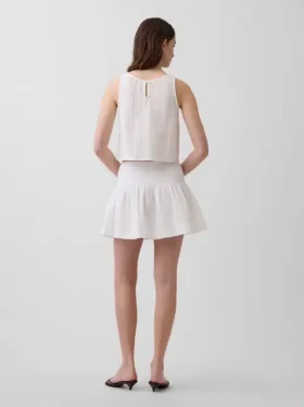Pamuklu Gazlı Smocked Bel Mini Etek-Şort