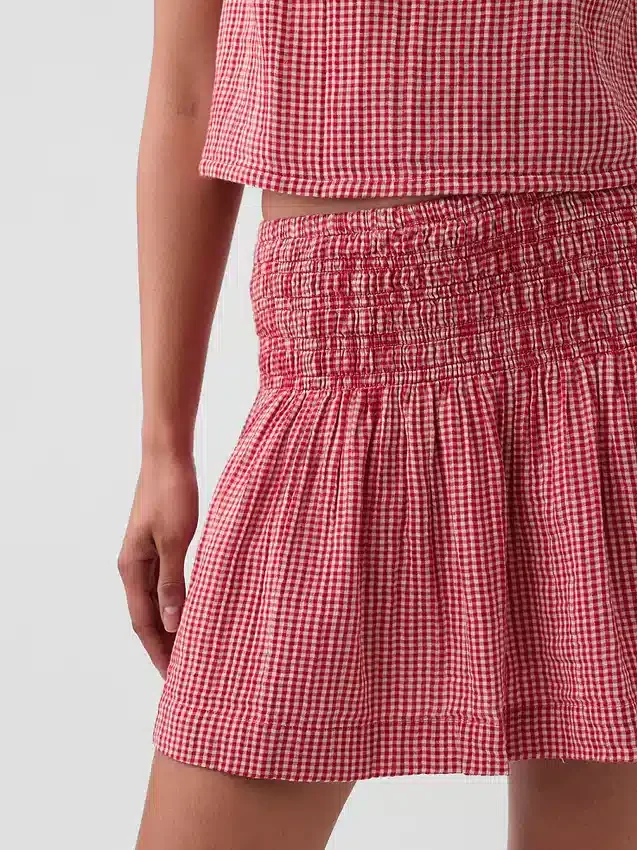 Pamuklu Gazlı Smocked Bel Mini Etek-Şort