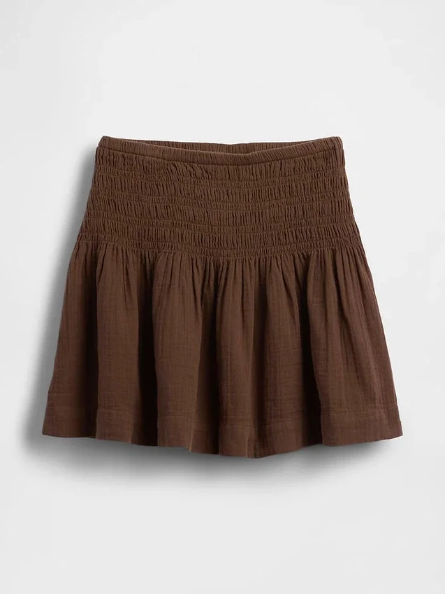 Pamuklu Gazlı Smocked Bel Mini Etek-Şort