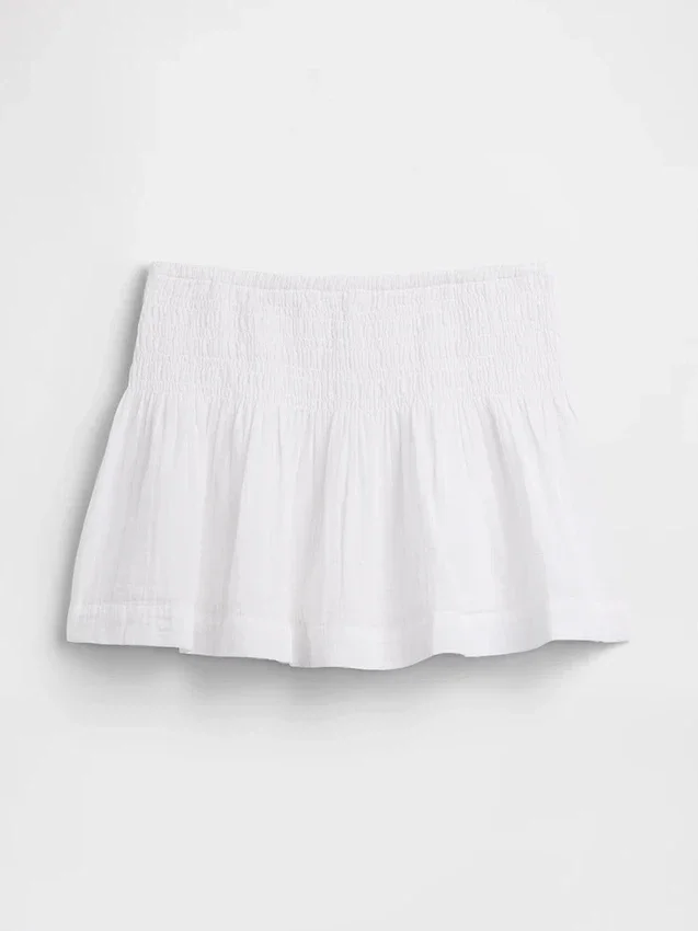 Pamuklu Gazlı Smocked Bel Mini Etek-Şort