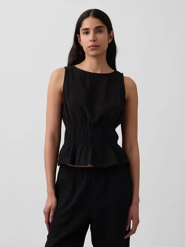 Pamuklu Gazlı Smocked Bel Peplum Üst