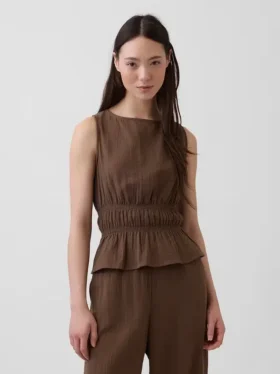 Pamuklu Gazlı Smocked Bel Peplum Üst