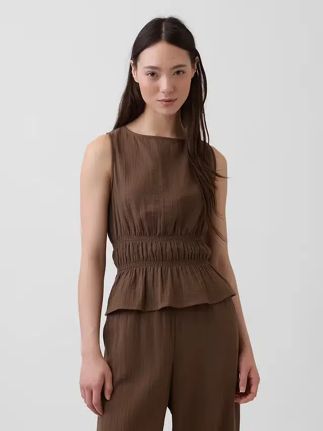 Pamuklu Gazlı Smocked Bel Peplum Üst