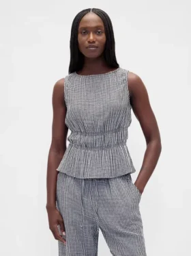 Pamuklu Gazlı Smocked Bel Peplum Üst