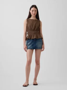 Pamuklu Gazlı Smocked Bel Peplum Üst