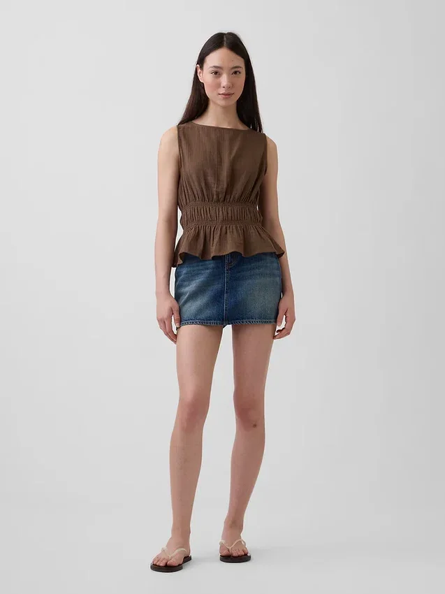 Pamuklu Gazlı Smocked Bel Peplum Üst