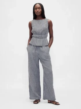Pamuklu Gazlı Smocked Bel Peplum Üst