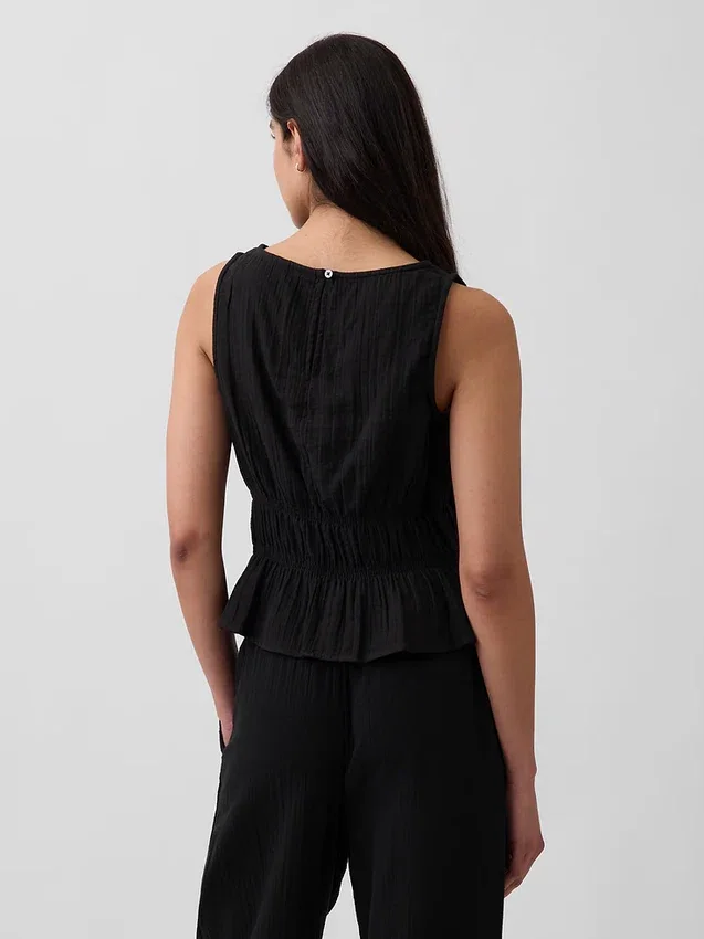 Pamuklu Gazlı Smocked Bel Peplum Üst
