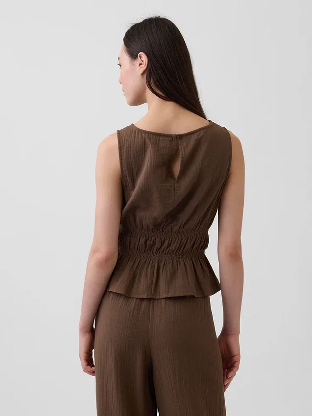 Pamuklu Gazlı Smocked Bel Peplum Üst