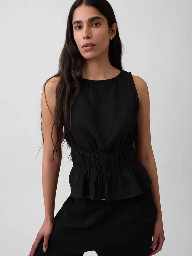 Pamuklu Gazlı Smocked Bel Peplum Üst