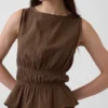 Pamuklu Gazlı Smocked Bel Peplum Üst