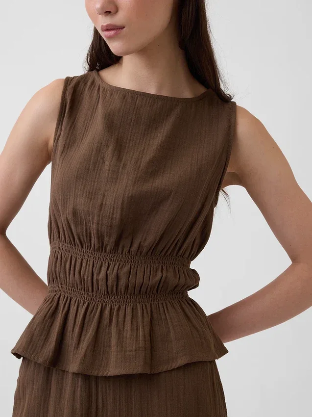 Pamuklu Gazlı Smocked Bel Peplum Üst