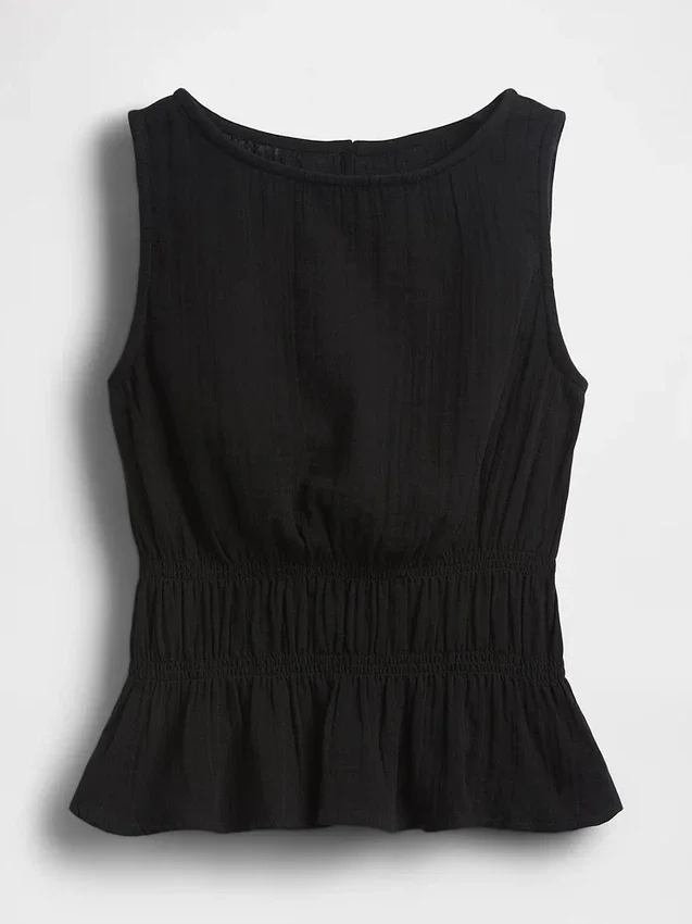 Pamuklu Gazlı Smocked Bel Peplum Üst