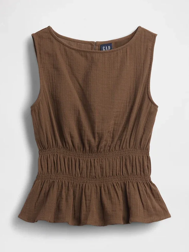 Pamuklu Gazlı Smocked Bel Peplum Üst