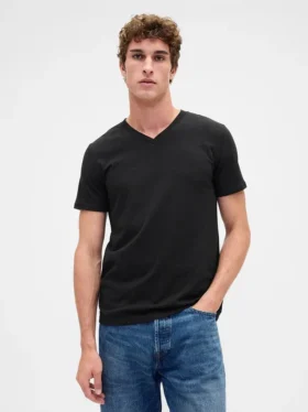 Pamuklu Jersey V Yaka Tişört