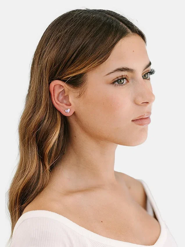 Pierced Co Kalp İkili Vidalı Küpeler