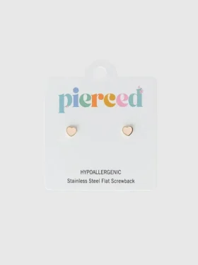 Pierced Co Minik Şeftali Rengi Kalp Vidalı Küpeler