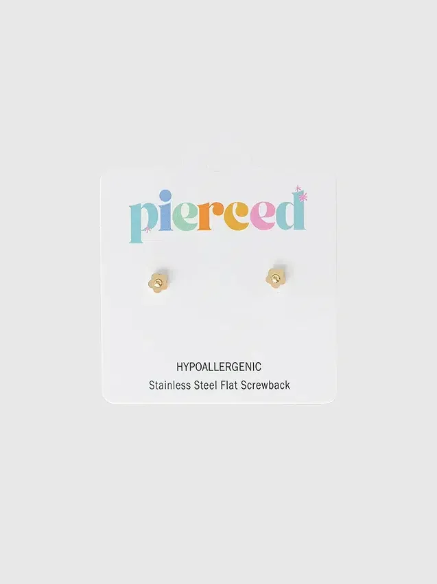 Pierced Co Minik Klasik Çiçek Vidalı Küpeler