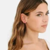 Pierced Co Parlak Pembe Çiçek Vidalı Küpeler
