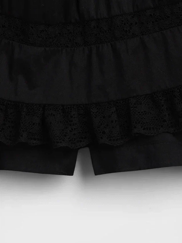 Pintuck Dantel Süslemeli Rahat Mini Etek-Şort