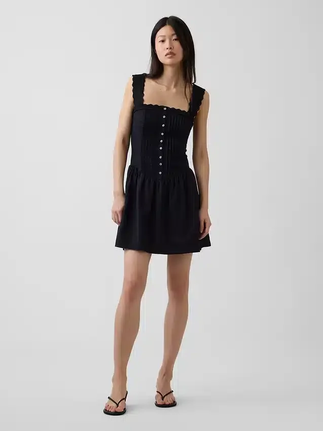 Pintuck Düşük Bel Mini Elbise