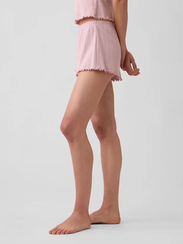 Pointelle Marul Kenarlı Pijama Şortları