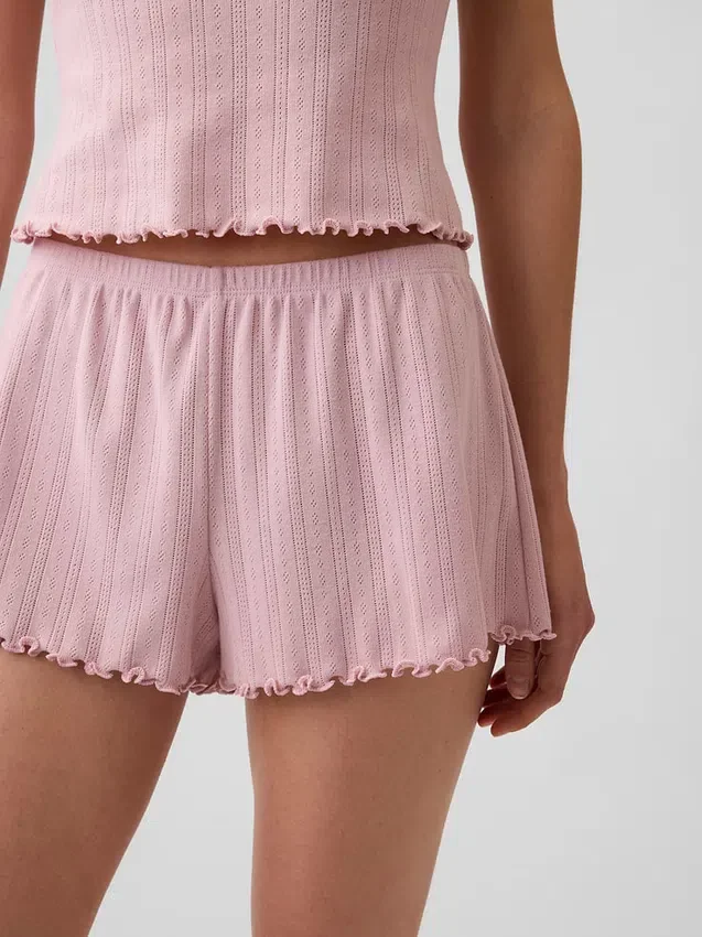 Pointelle Marul Kenarlı Pijama Şortları