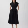 Poplin Belden Sıkı Midi Gömlek Elbise