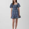 Poplin Dalgalı Kollu Mini Elbise