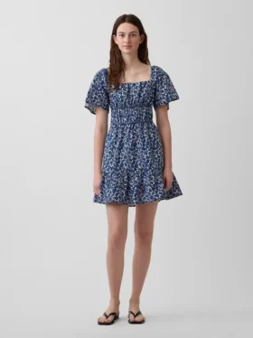 Poplin Dalgalı Kollu Mini Elbise