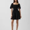 Poplin Dalgalı Kollu Mini Elbise