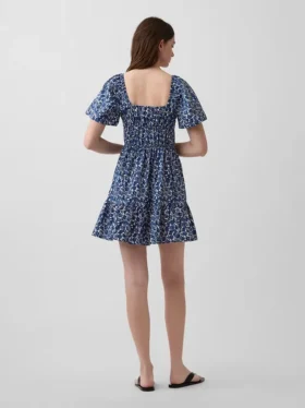 Poplin Dalgalı Kollu Mini Elbise