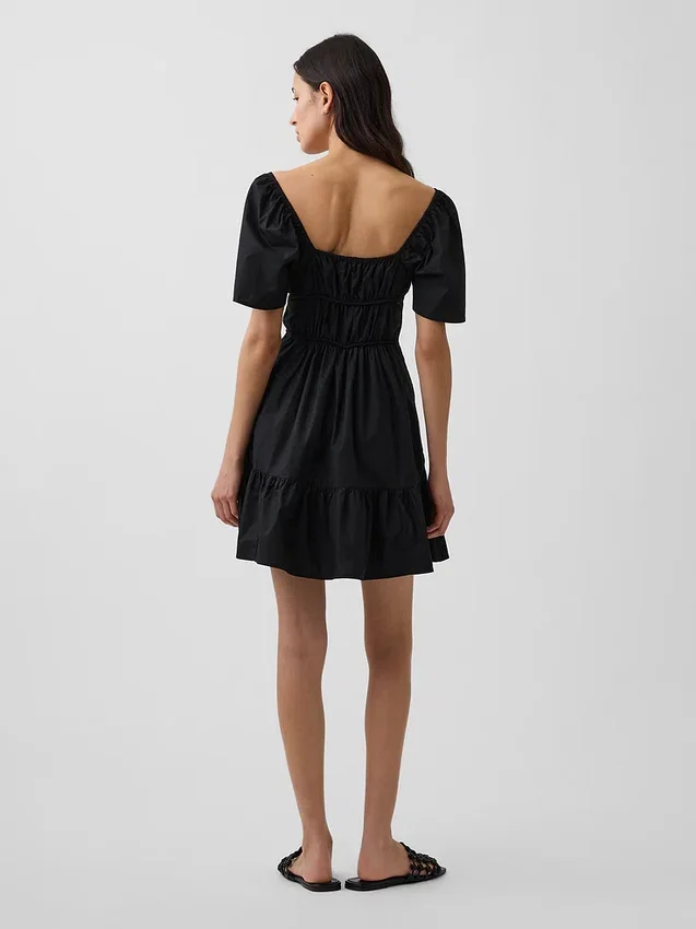 Poplin Dalgalı Kollu Mini Elbise