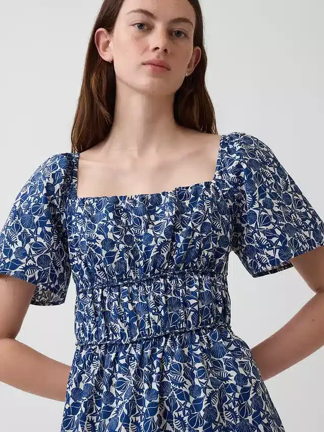 Poplin Dalgalı Kollu Mini Elbise