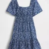 Poplin Dalgalı Kollu Mini Elbise