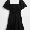 Poplin Dalgalı Kollu Mini Elbise