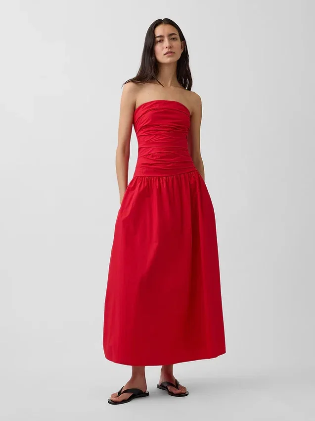Poplin Düşük Bel Maxi Elbise