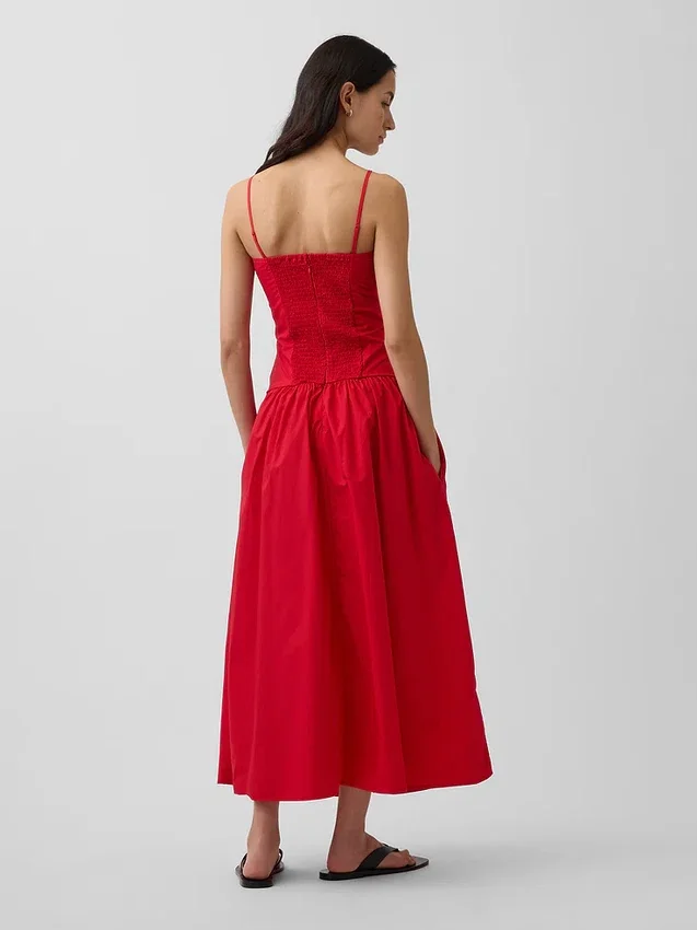 Poplin Düşük Bel Maxi Elbise