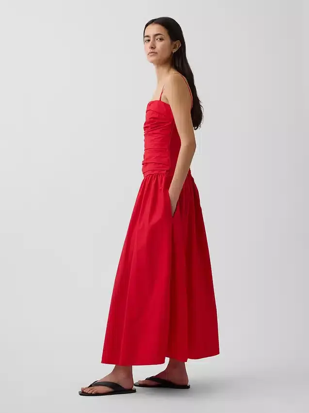 Poplin Düşük Bel Maxi Elbise